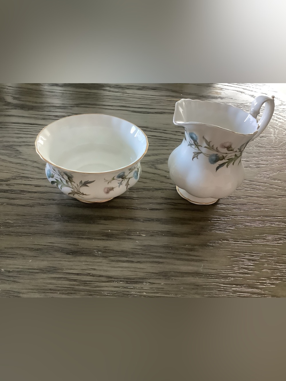 Vintage Royal Albert Brigadoon Purple Blue Thistle Creamer Open Sugar Bowl Set